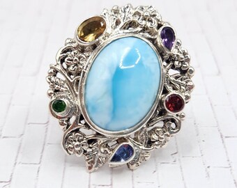 Multi-gemstone Larimar Ring - Size 7 - Etsy