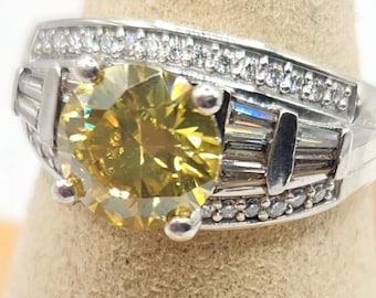 Vivid Canary Yellow Moissanite Ring - Size 6.75 - ID151