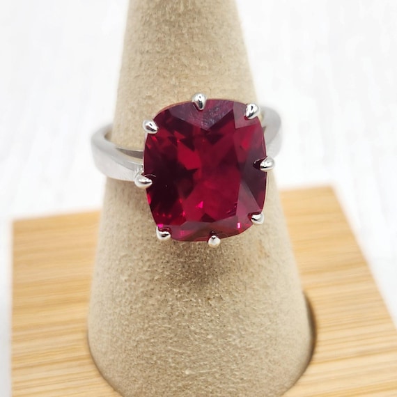 LARGE RUBY 8-Prong Solitaire Ring in Rhodium over… - image 2