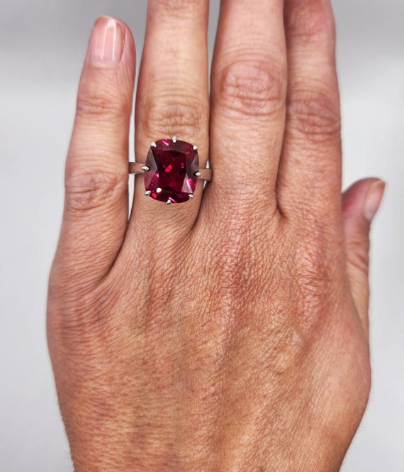LARGE RUBY 8-Prong Solitaire Ring in Rhodium over… - image 5