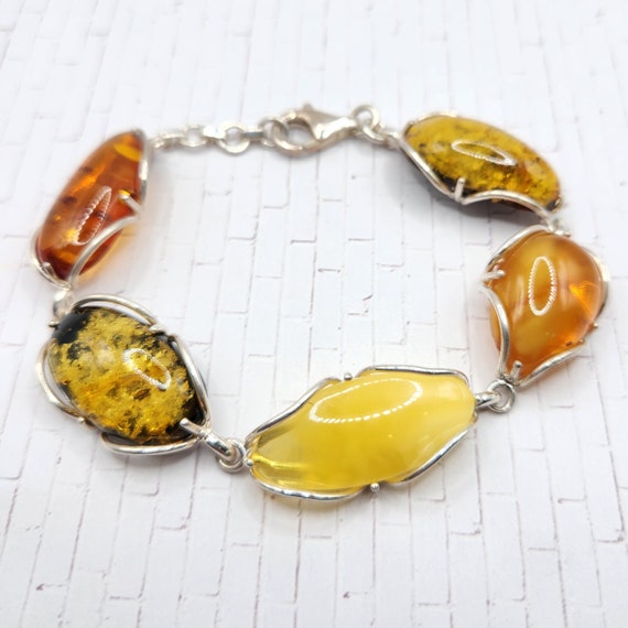 AAA Multi-Color BALTIC AMBER Bracelet in Sterling Silver - 7"