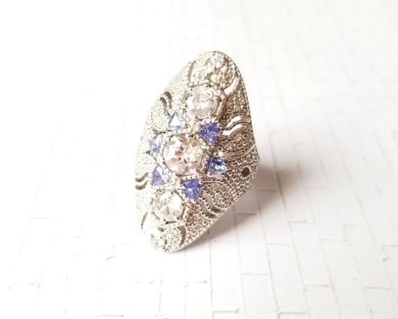 EDWARDIAN-STYLE Tanzanite and White Zircon Ring i… - image 2