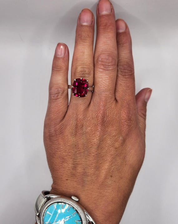 LARGE RUBY 8-Prong Solitaire Ring in Rhodium over… - image 6