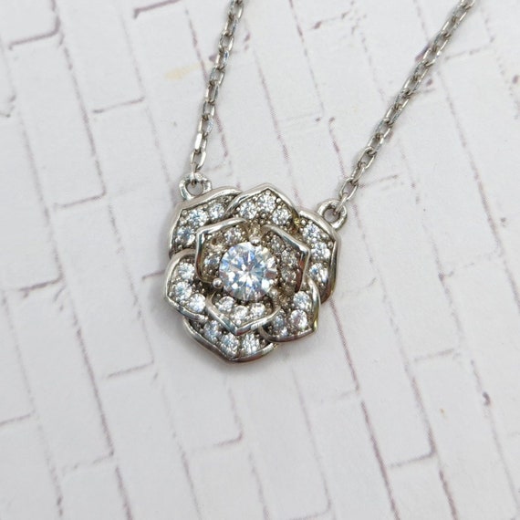 CZ Rose Necklace in Platinum over Sterling Silver… - image 1