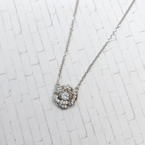 CZ Rose Necklace in Platinum over Sterling Silver… - image 4