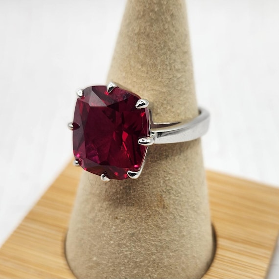 LARGE RUBY 8-Prong Solitaire Ring in Rhodium over… - image 1