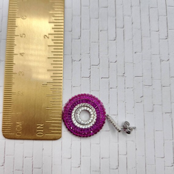 SIMULATED Ruby and Diamond Dangle Earrings in Ste… - image 4