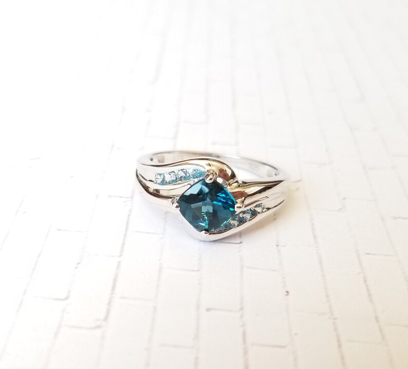 LONDON BLUE TOPAZ and Blue Topaz Ring in Rhodium Over Sterling Silver Size 7