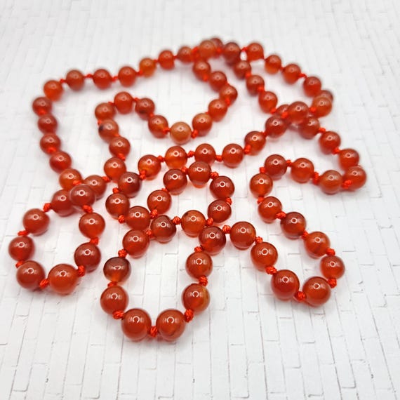 Red Carnelian Bead Necklace - 36"