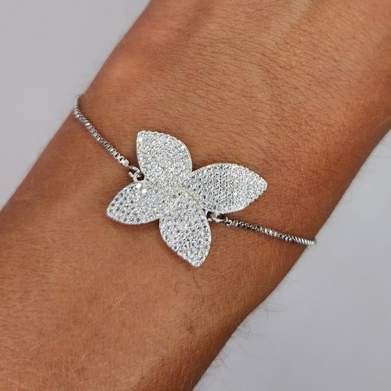 Cubic Zirconia Butterly Flower Adjustable Bracelet