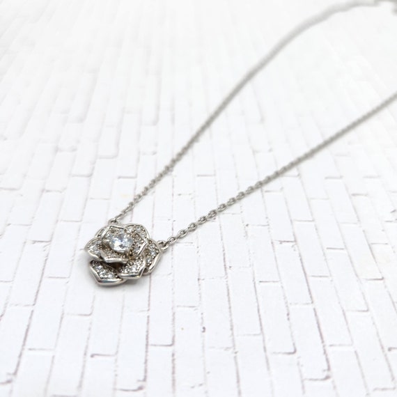 CZ Rose Necklace in Platinum over Sterling Silver… - image 3