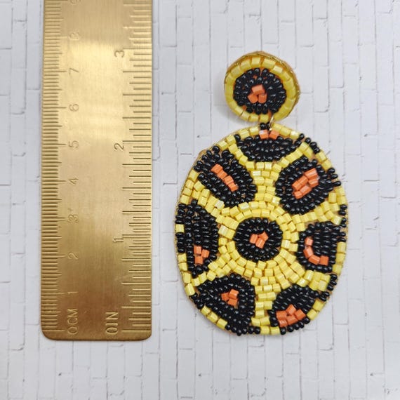 STATEMENT Large Woven Beaded Leopard Dangle Drop … - image 4