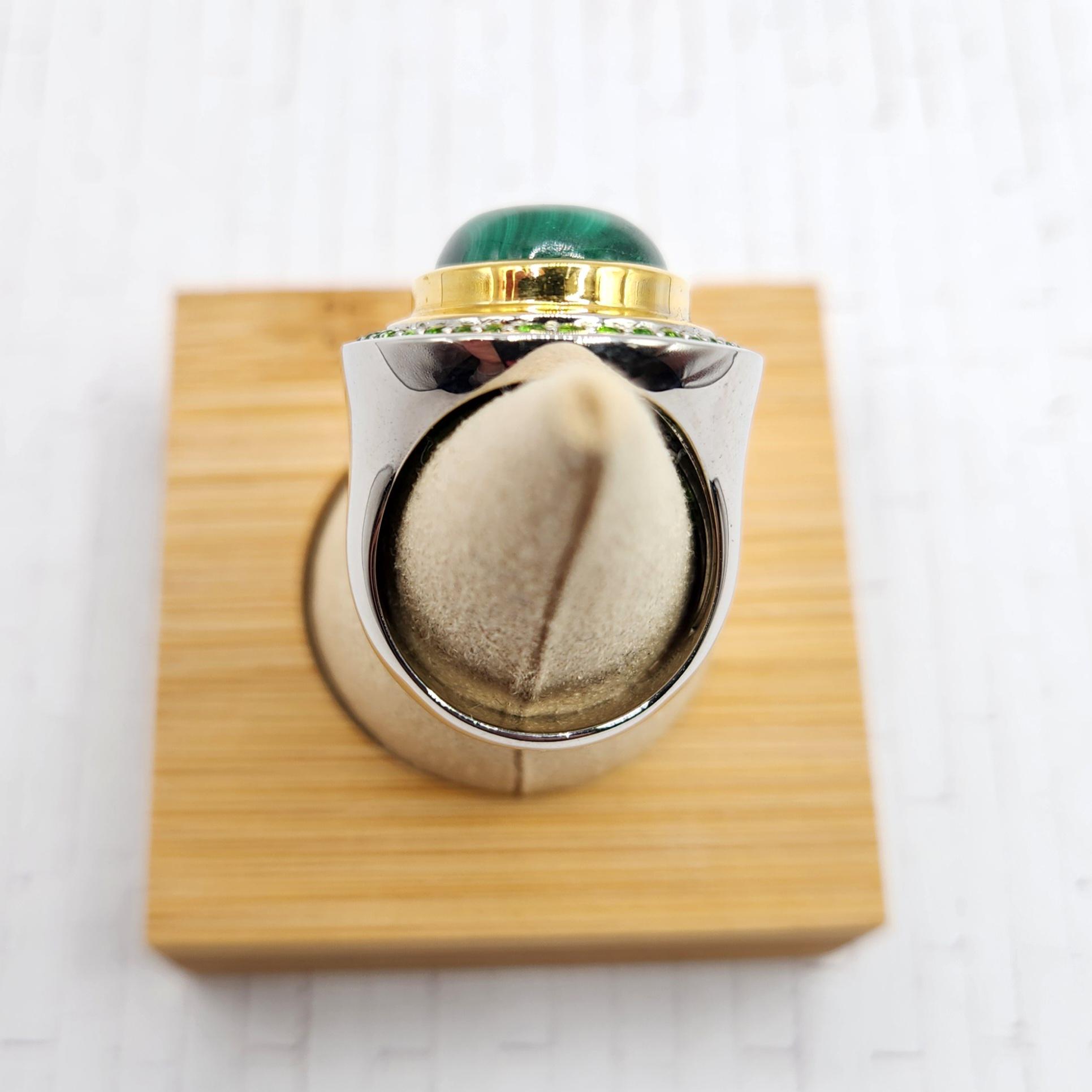 Malachite and Chrome Diopside Bezel-set Ring in 18kt Gold Over