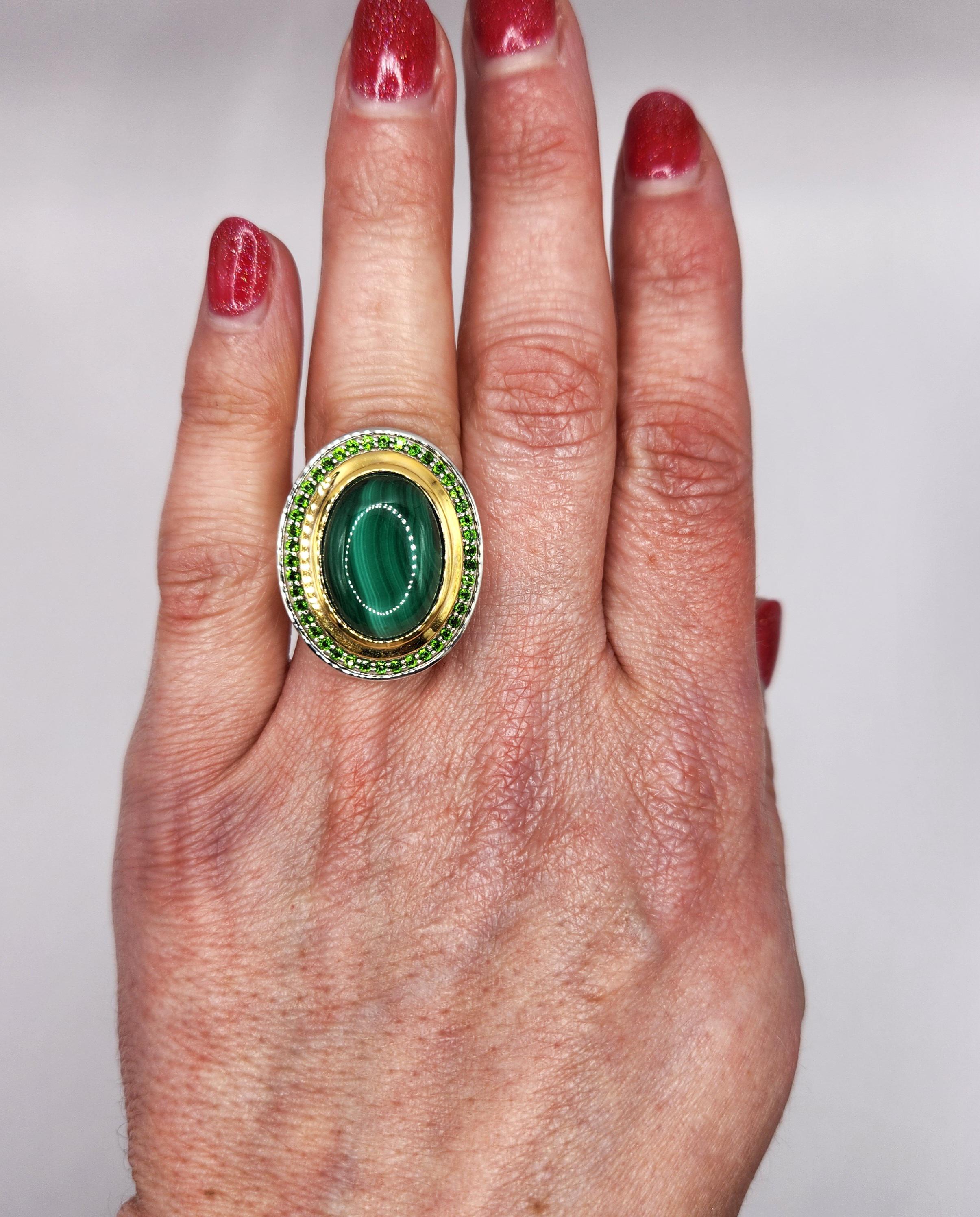 【 UNDERFIELD 】 ’S FACE RING Malachite and Chrome Diopside Bezel-set Ring in 18kt Gold Over
