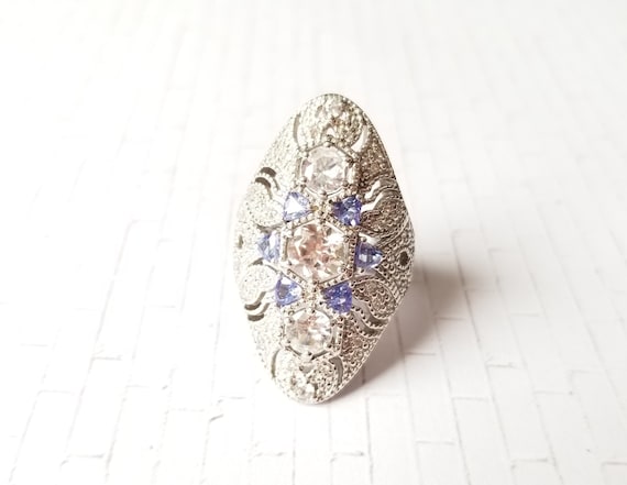 EDWARDIAN-STYLE Tanzanite and White Zircon Ring i… - image 1