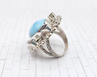 Multi-gemstone Larimar Ring in Platinum Over Sterling Silver