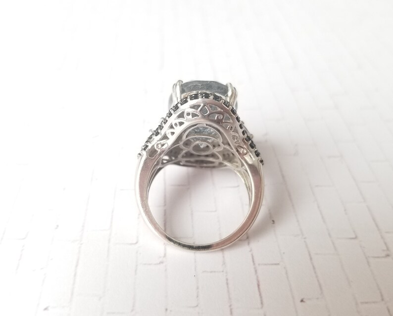 Size 7 ICY Rutilated Quartz Black Spinel and Genuine White Topaz Cocktail Ring in Platinum over Sterling Silver