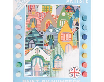 Townhouses colourful Paint by Numbers Set - modern, fun Design, Acrylic Painting Kit, DIY Craft Gift, Art Supplies, Relaxing Art Project.