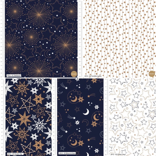 Starry Night metallic cotton fat quarters. Sewing. Quilting. Fabric. Craft Cotton Co. Metallic fabric. Cotton fabric. Fabric squares.