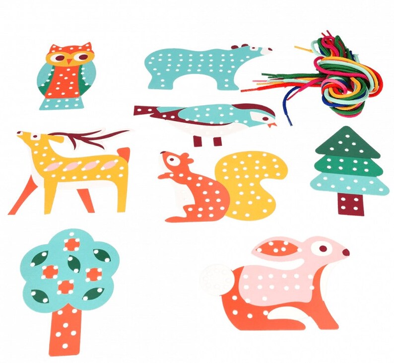 Stitching set woodland animals. Learn to stitch cardboard kit for kids. Craft kit. Great gift. Kids crafts. Threading. Sewing. Hobby. bild 6
