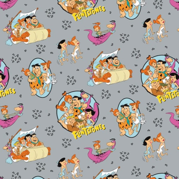 The Flintstones fabric.Official Flintstone. Fred Flinstone fabric.Cartoon.Cotton.Licensed.Camelot.Sewing. By the metre.