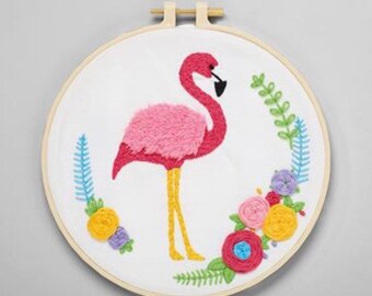 Beginners embroidery kit Flamingo.Craft kit.Make your own.Great gift.Hand embroidery.Craft supplies.Modern. Sewing.Crafts.Hobby.Simply Make.