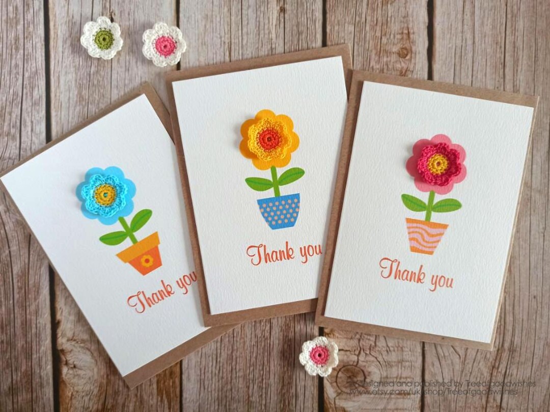 Thank You Handmade Cards With a Crochet Flower Pack, Thank You Garden ...
