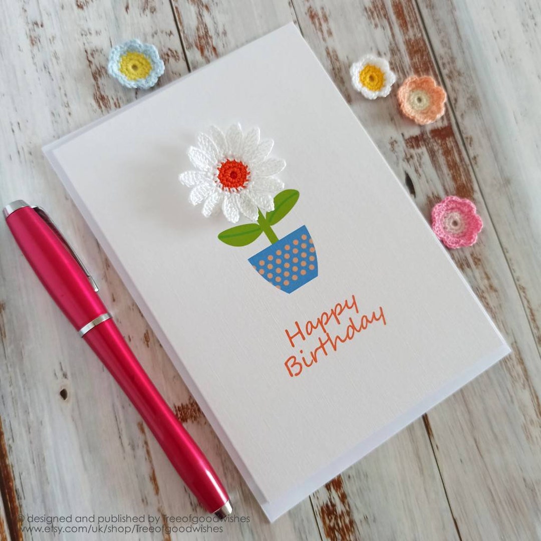 Handmade Crochet Daisy Birthday Card: Elegant Keepsake - Etsy UK
