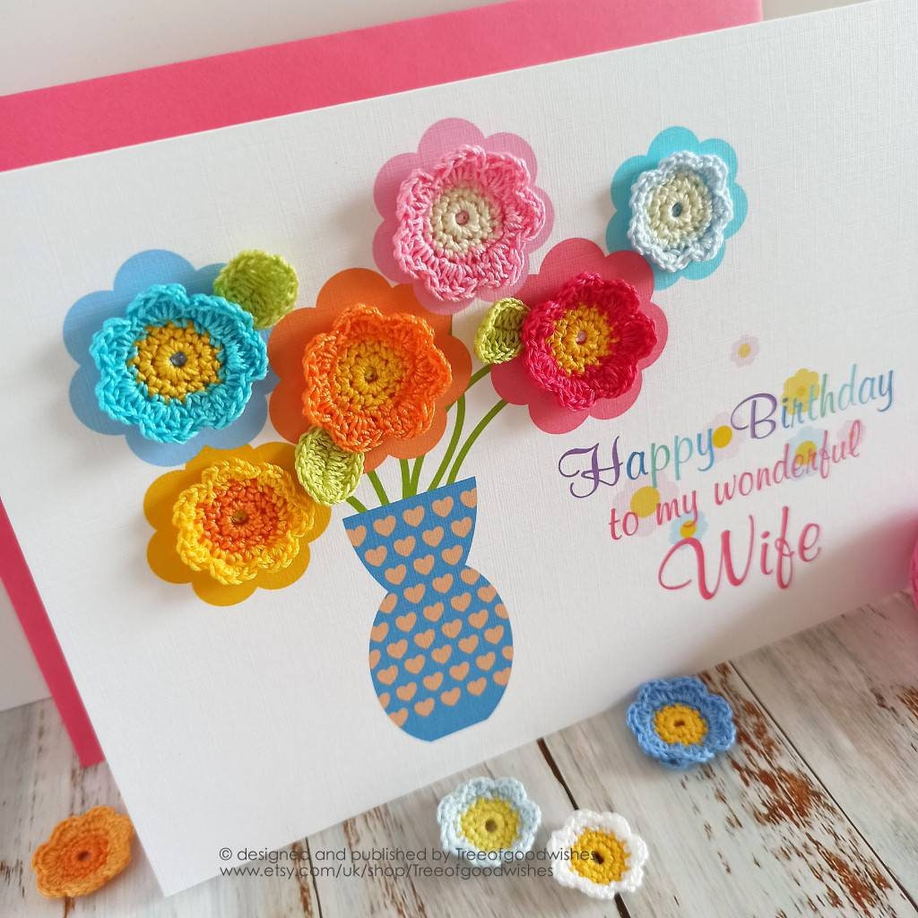 Wife Birthday Card Handmade Card for Wife Crochet Card for Etsy UK