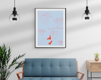 Minimalist Weird Fishes Poster| Minimalist Modern Home Decor| Instant Download| Printable Original Wall Art, Surrealist Digital Wall Art