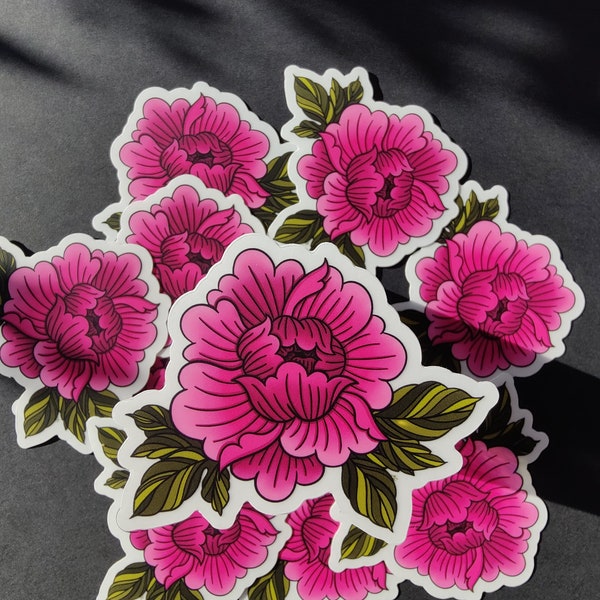 Peony Flower (pink) - 3" sticker