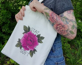 Peony canvas tote bag