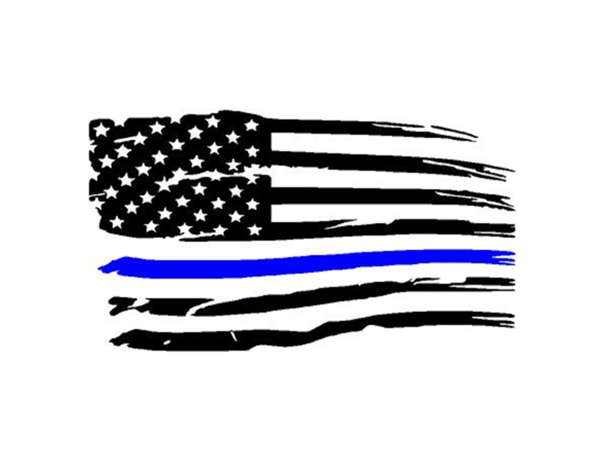 Distressed American Flag Vinyl Decal Thin Blue Line for Law Enforcement