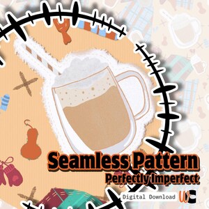 Cozy Drinks Seamless Pattern Fall Hot Cocoa Tea Mug Design Autumn Printable