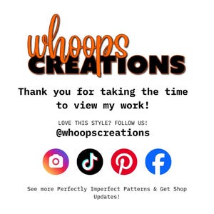 Thank you graphic with social media icons, encouraging connection after purchase of the Patchwork Ghost and Skulls Pattern.