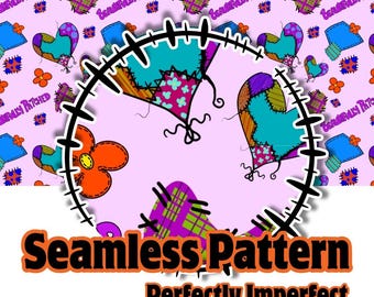 Patchwork Heart Digital Paper: Seamless PNG Pattern (Download)