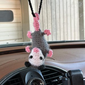 Opossum, crochet hanging opossum, rear view mirror charm