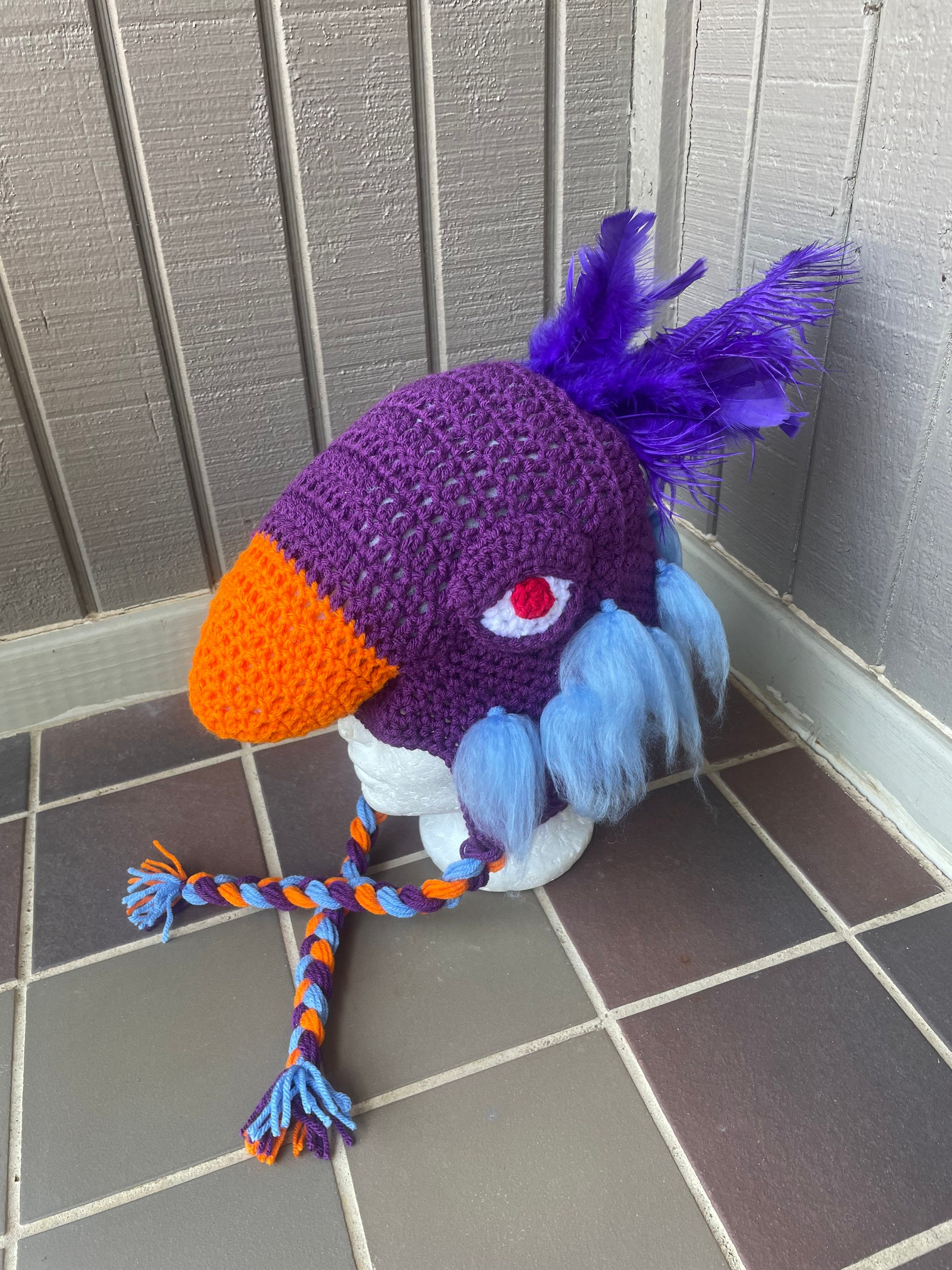 Handmade Crochet Dino Troodon Hat With Braids And Feathers‎ Fun Novelty Briabby - Crochet Pattern Designs main image 4