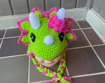 Prehistoric hat Triceratops hat dinosaur hat prehistoric hat crochet dinosaur hat Christmas present birthday gift Easter Halloween costume.