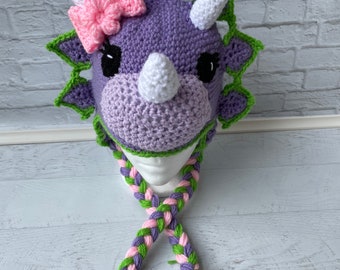 Prehistoric hat Triceratops hat dinosaur hat prehistoric hat crochet dinosaur hat Christmas present birthday gift easter Halloween costume.