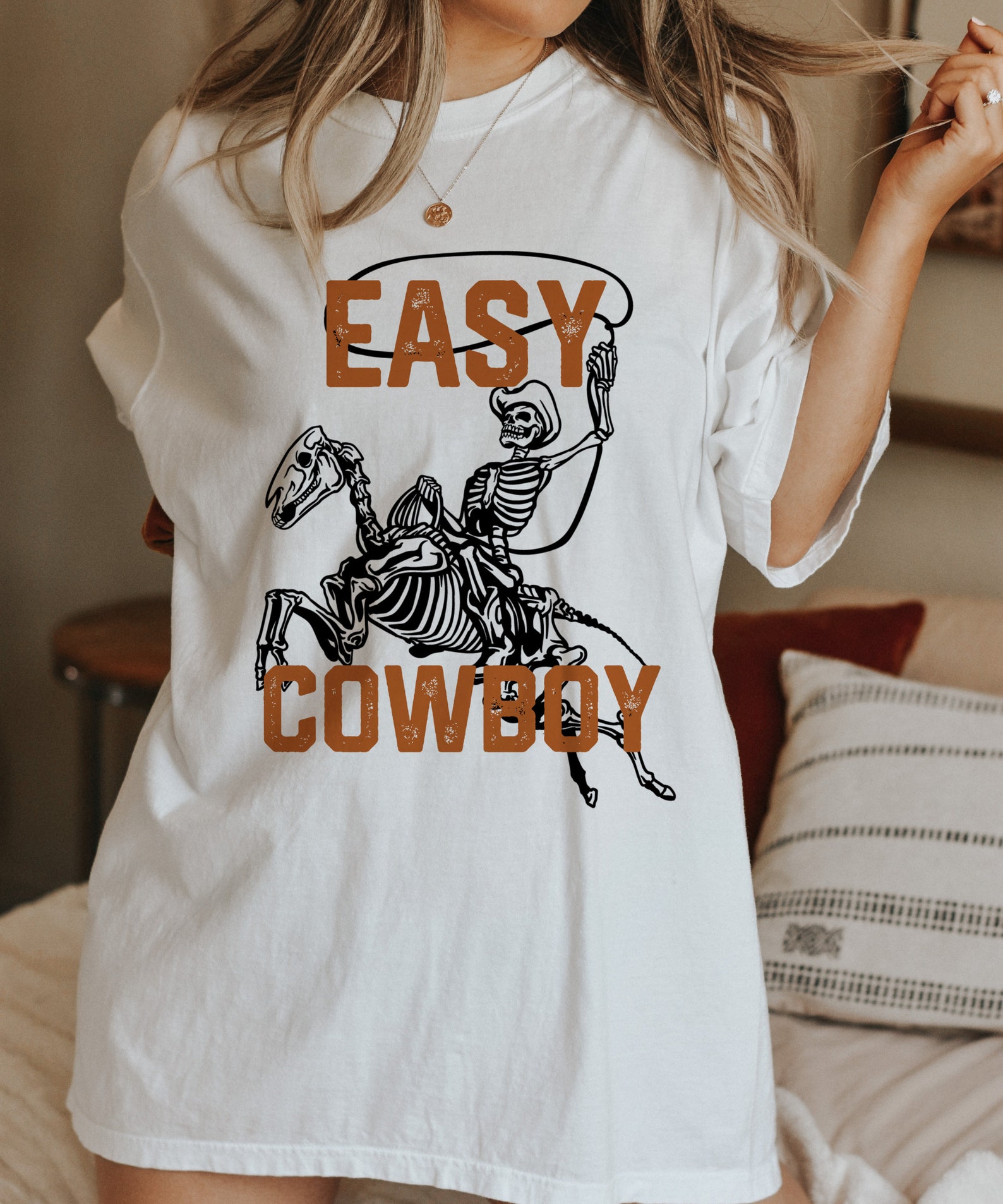 Easy Cowboy Skeleton Shirt Oversized Tshirt Western Graphic - Etsy