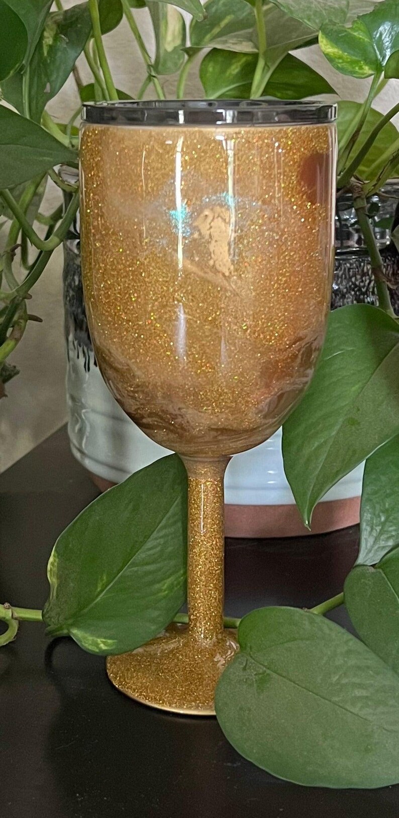 Personalized Stemmed Wine Tumbler: Insulated Custom Wine Cup Gold