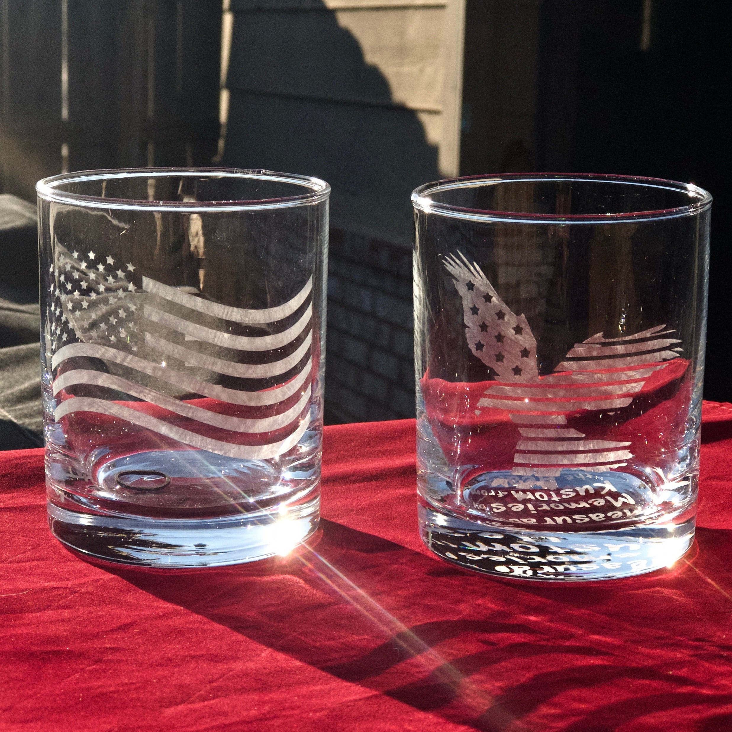 Etched Eagle Whiskey Glass American Flag glass Measurable Etsy
