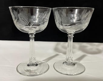 1950s Libbey Etched Crystal Champagne Glasses | Mid-Century Stemware