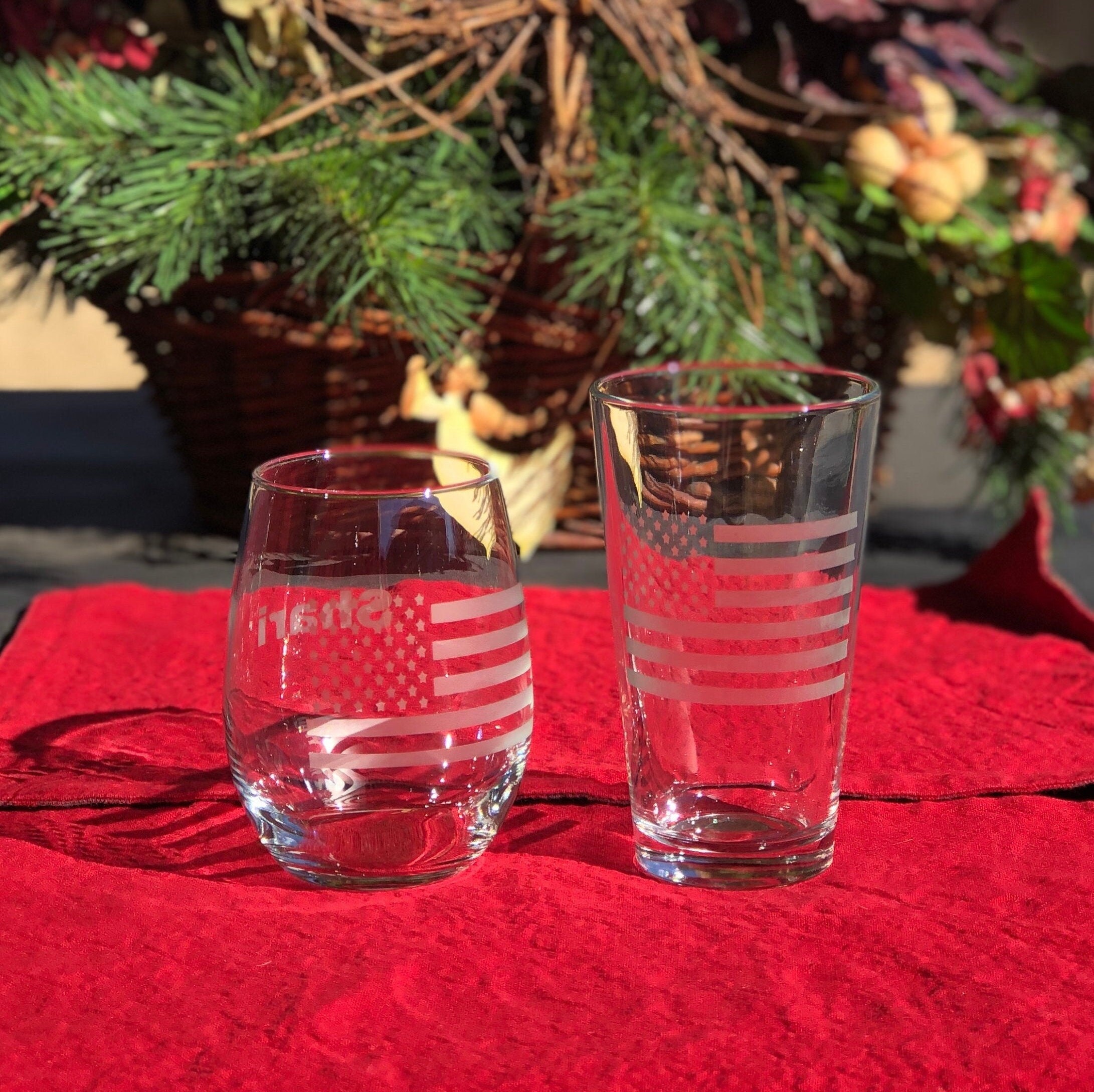 American Flag Etched Wine Glass Eagle Etched Wine Glass Etsy