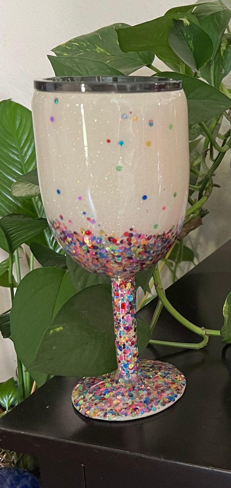 Personalized Stemmed Wine Tumbler: Insulated Custom Wine Cup Rainbow
