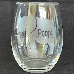Etched Elephant Whiskey Glass ~ Personalized Whiskey Glass
