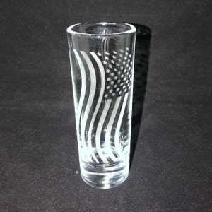 Personalized Etched American Flag Shot Glas–Customizable with Name–Perfect Patriotic Gift Custom Etched Shot Glass~ Personalized Shot glass