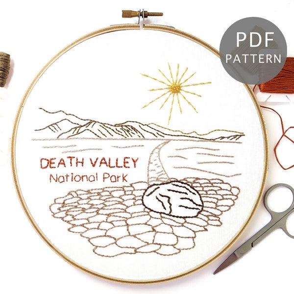 Death Valley National Park Hand Embroidery Pattern PDF Download, Nevada & California DIY Hoop Art