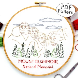 Motif de broderie à la main du mémorial national du mont Rushmore - art mural du Dakota du Sud PDF à téléchargement numérique